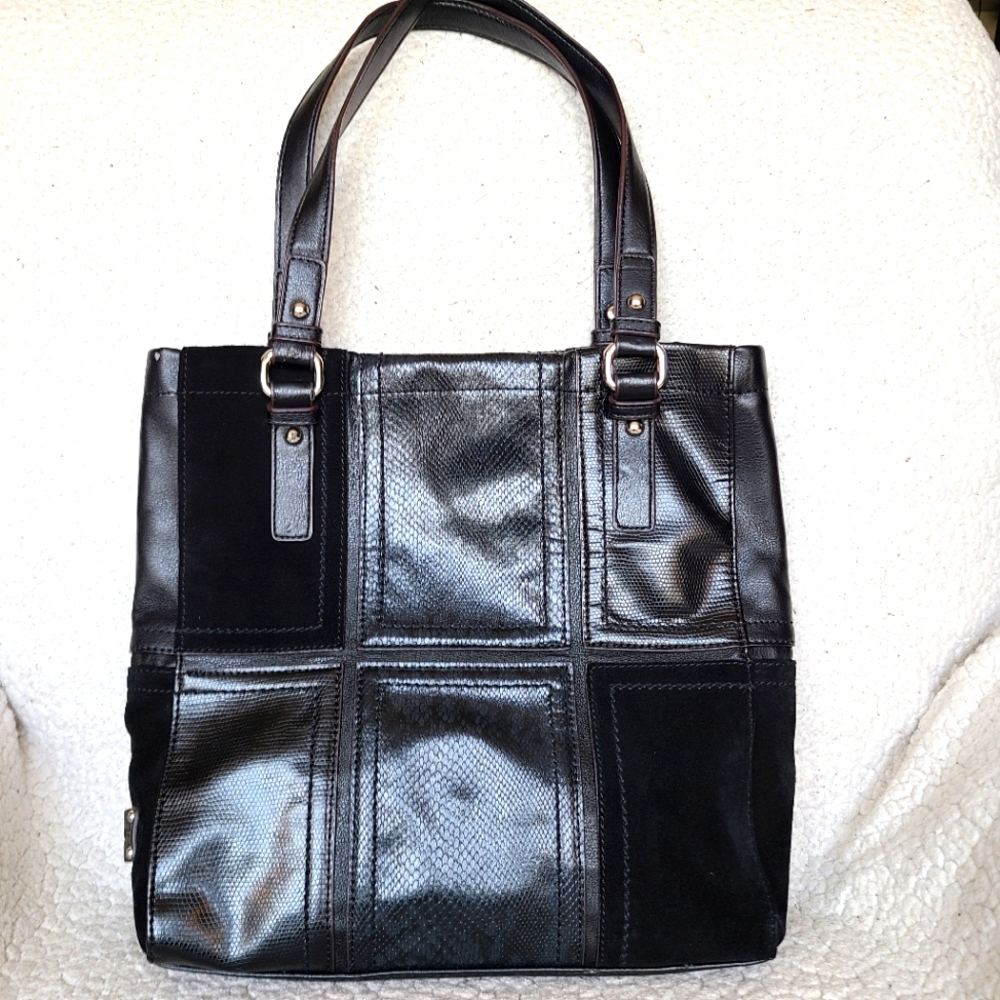 Tignanello Black Leather Patchwork Shoulder Bag - image 1